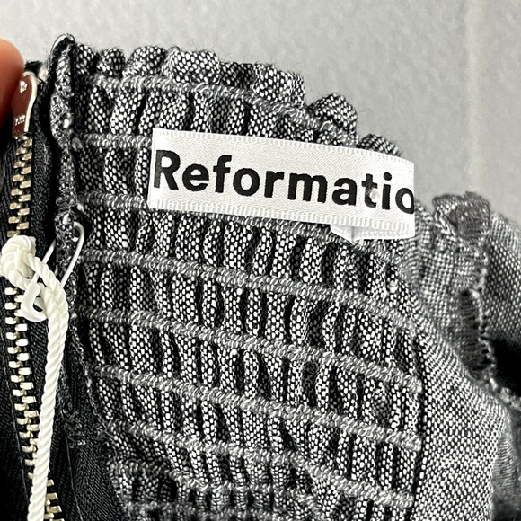 Reformation Gambino Harper Mini Dress Womens 6 Gray Puff Sleeve Smocked NWT - Picture 14 of 16